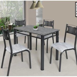 Mesa de Jantar 4 Cadeiras Retangular Aço Tampo Granito Poeme Ciplafe