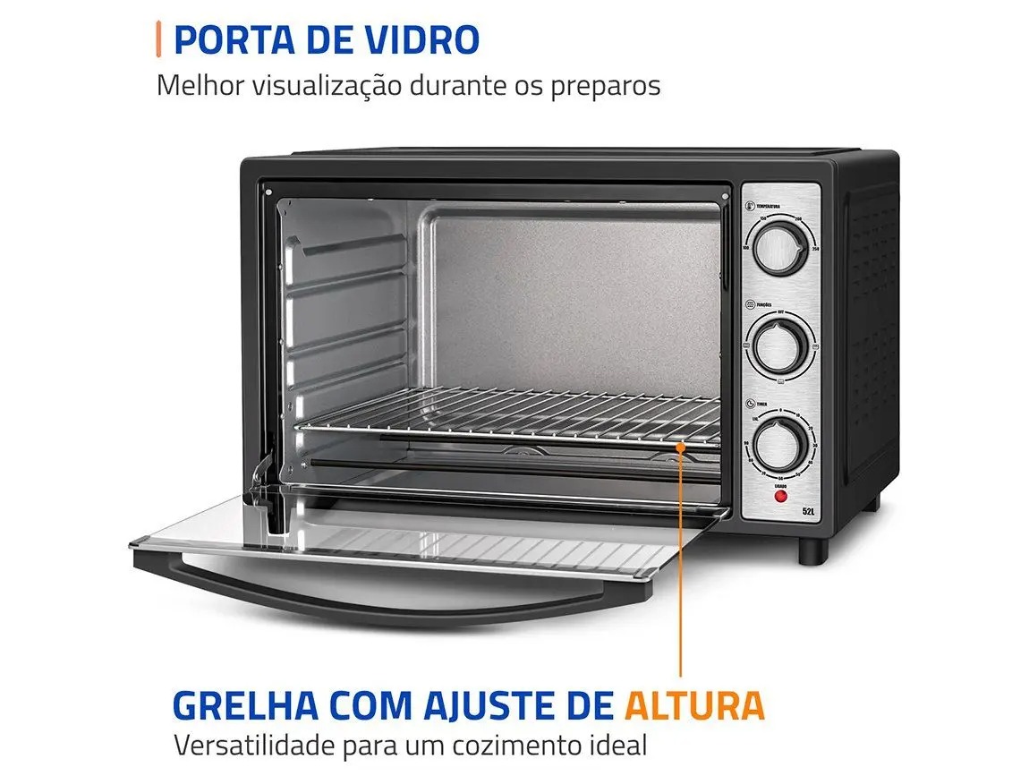 Forno Elétrico de Bancada Mondial Preto e Inox 52L Preto Family Grill FRN-52-BI - Imagem 5
