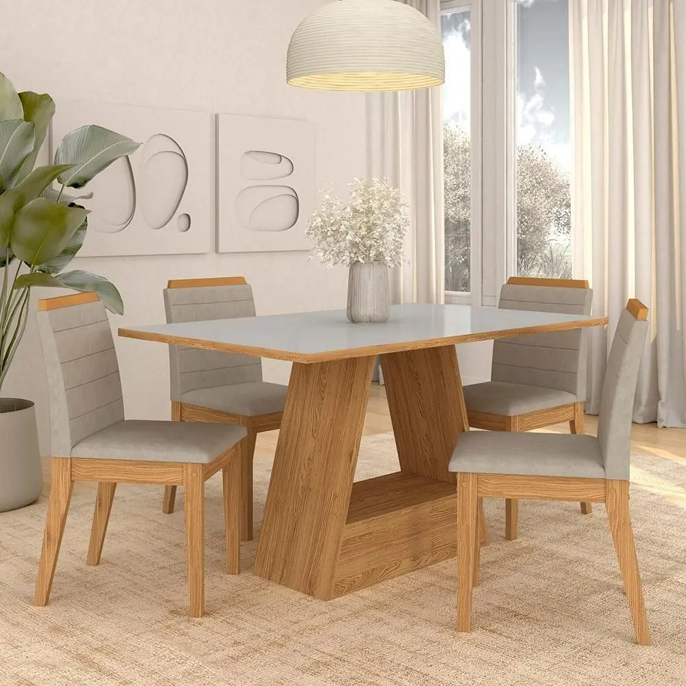 Mesa Com 4 Cadeiras Nápoles 1,36 Cinamomo/off/bege - Móveis Arapongas - A Móveis Arapongas
