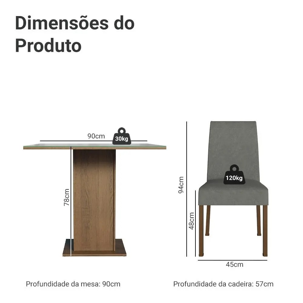 Conjunto Sala de Jantar Mesa Tampo de Vidro 4 Cadeiras Rustic/Cinza/Silver Anne Madesa - Imagem 2