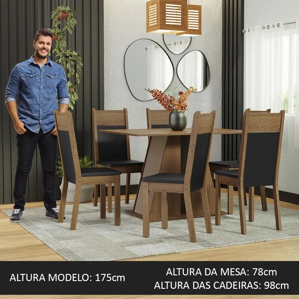 Conjunto Sala de Jantar Mesa Tampo de Madeira 6 Cadeiras Beverly Madesa - Imagem 4