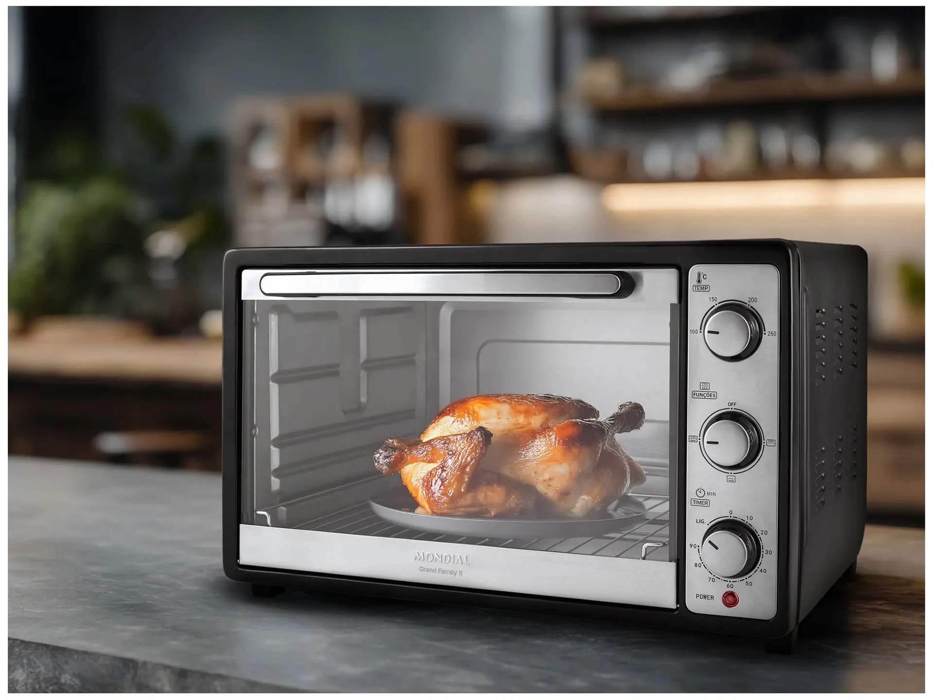 Forno Elétrico de Bancada Mondial Multifuncional 52L Preto e Prata Grand Family II FRN-52-B - Imagem 2