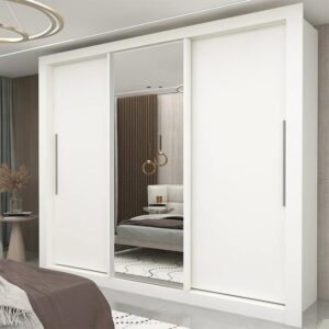 Guarda-Roupa Casal 3 Portas 1 Porta Espelhada Milão 100% MDF Yescasa Branco