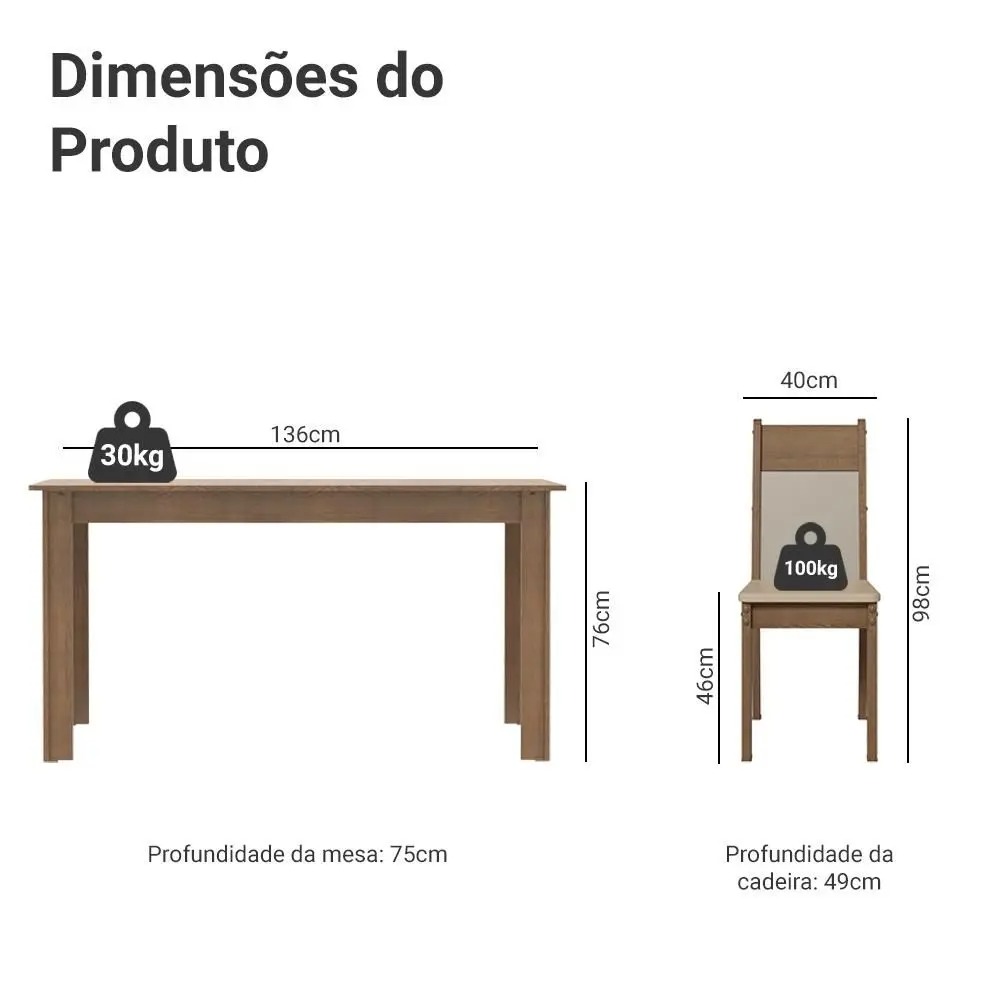 Conjunto Sala de Jantar Havana Madesa Mesa Tampo de Madeira com 4 Cadeiras - Imagem 3
