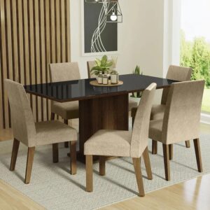 Conjunto Sala de Jantar Mesa Tampo de Vidro 6 Cadeiras Imperial Alexis Madesa
