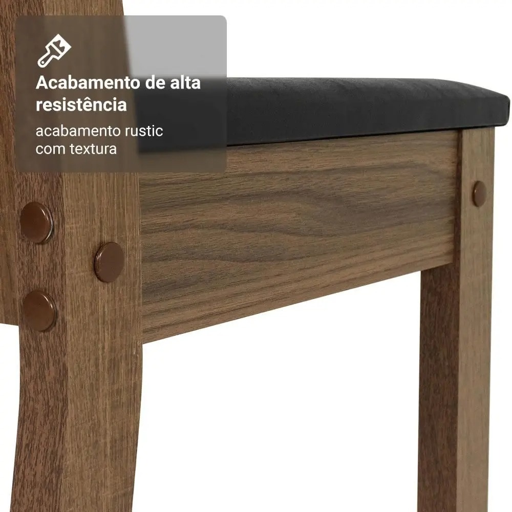 Conjunto Sala de Jantar Mesa Tampo de Vidro 4 Cadeiras Preto/Rustic Camélia Madesa - Imagem 5