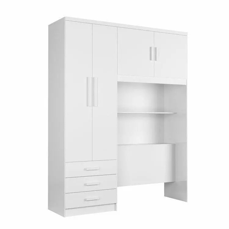 Guarda-Roupa Solteiro com Cabeceira e Baú 4 Portas 3 Gavetas Cancun Yescasa Branco - Imagem 3