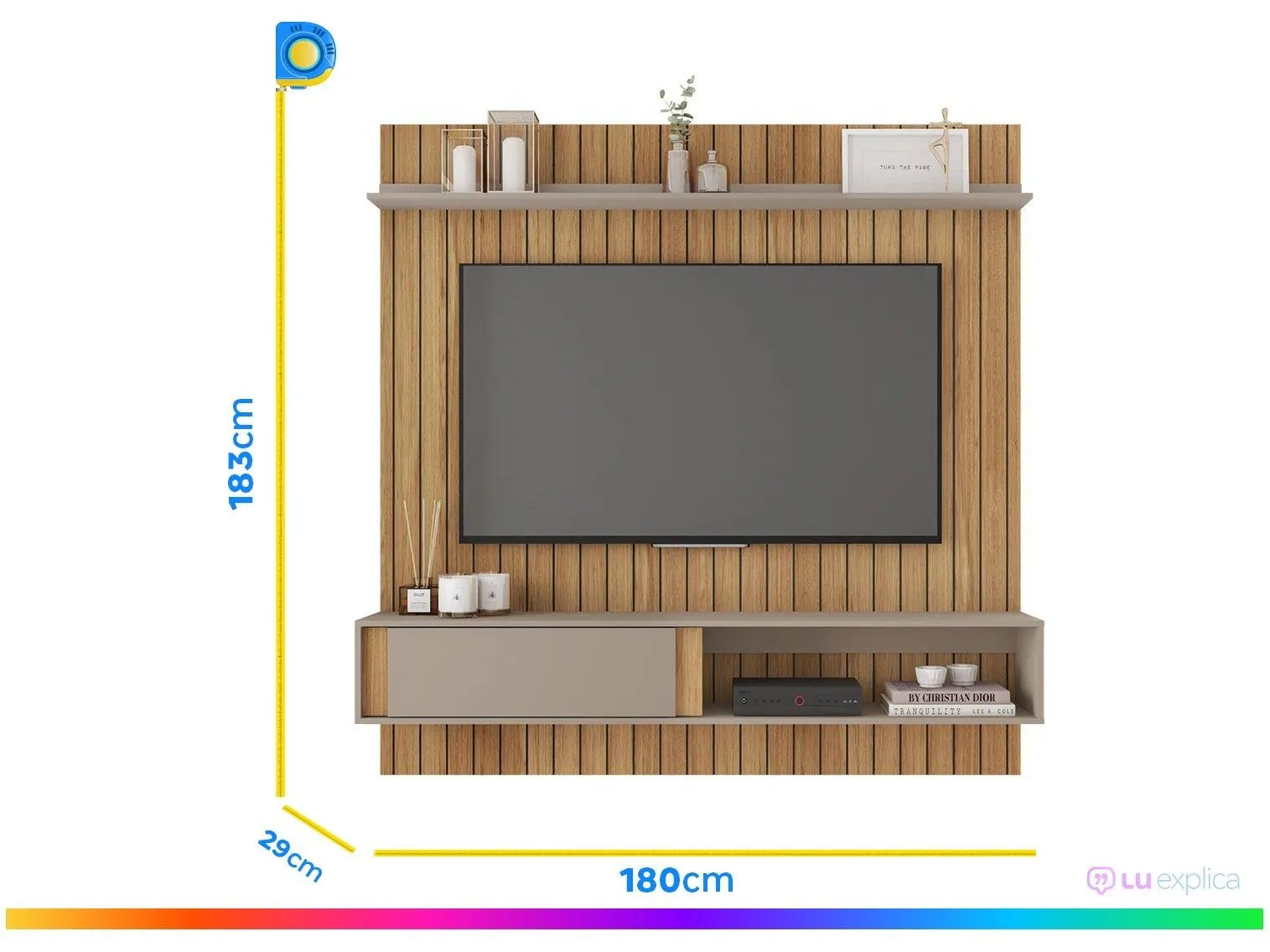 Painel para TV até 65" Caemmun Boreal 1.8 1 Prateleira - Imagem 2