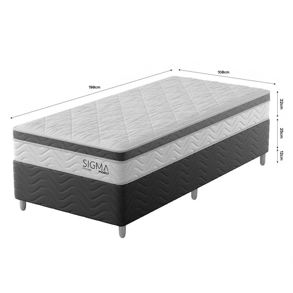 Cama Box com Colchão Solteirão Sigma Molas Ensacadas (22x108x198) Branco e Cinza - Modern - Imagem 3