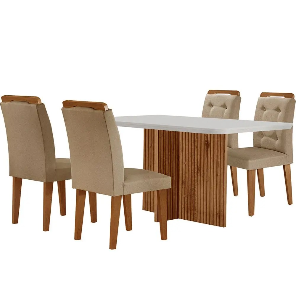 Sala de Jantar Mesa Olímpia 120CM MDF Canto Copo com 4 Cadeiras Carol Moderna - Imagem 2