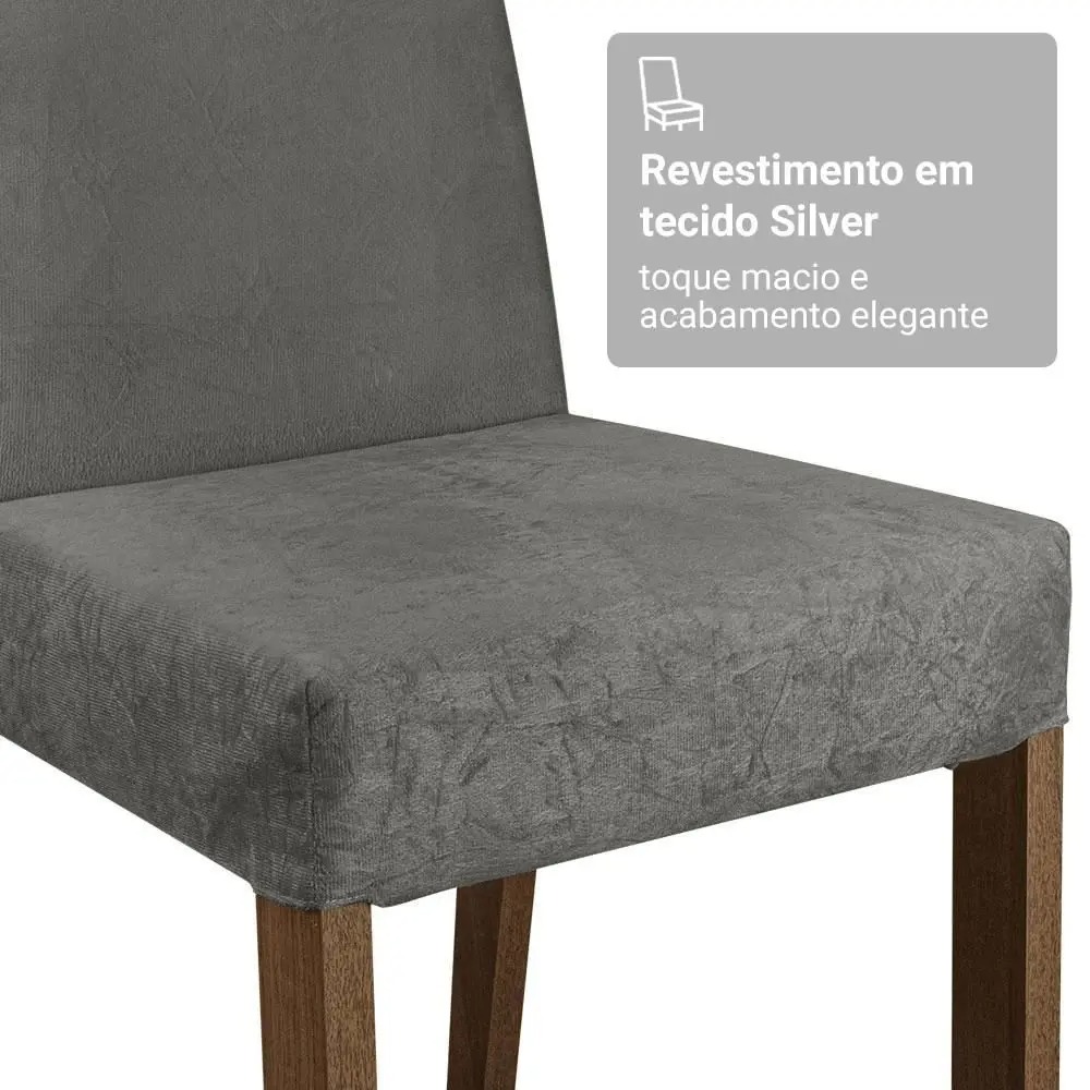 Conjunto Sala de Jantar Mesa Tampo de Vidro 4 Cadeiras Rustic/Cinza/Silver Anne Madesa - Imagem 4