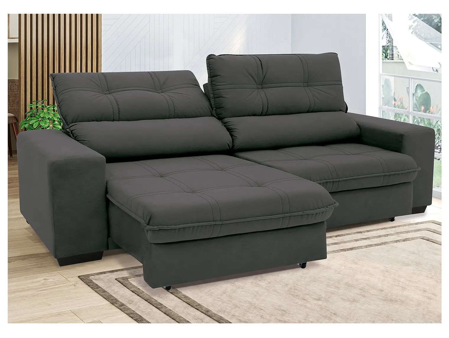 Sofá Retrátil Reclinável 4 Lugares Suede Brunello Linoforte