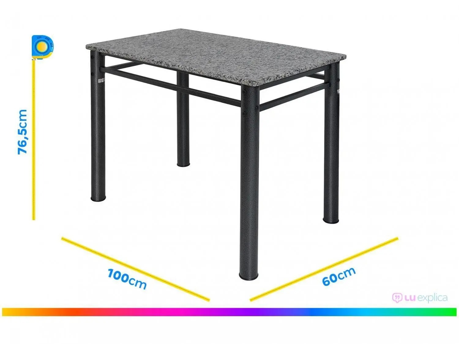 Mesa de Jantar 4 Cadeiras Retangular Aço Tampo Granito Poeme Ciplafe - Imagem 3