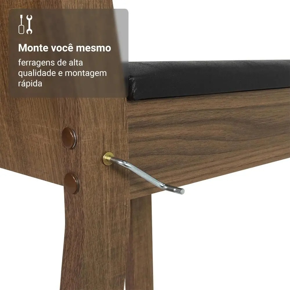 Conjunto Sala de Jantar Mesa Tampo de Vidro 4 Cadeiras Preto/Rustic Camélia Madesa - Imagem 6