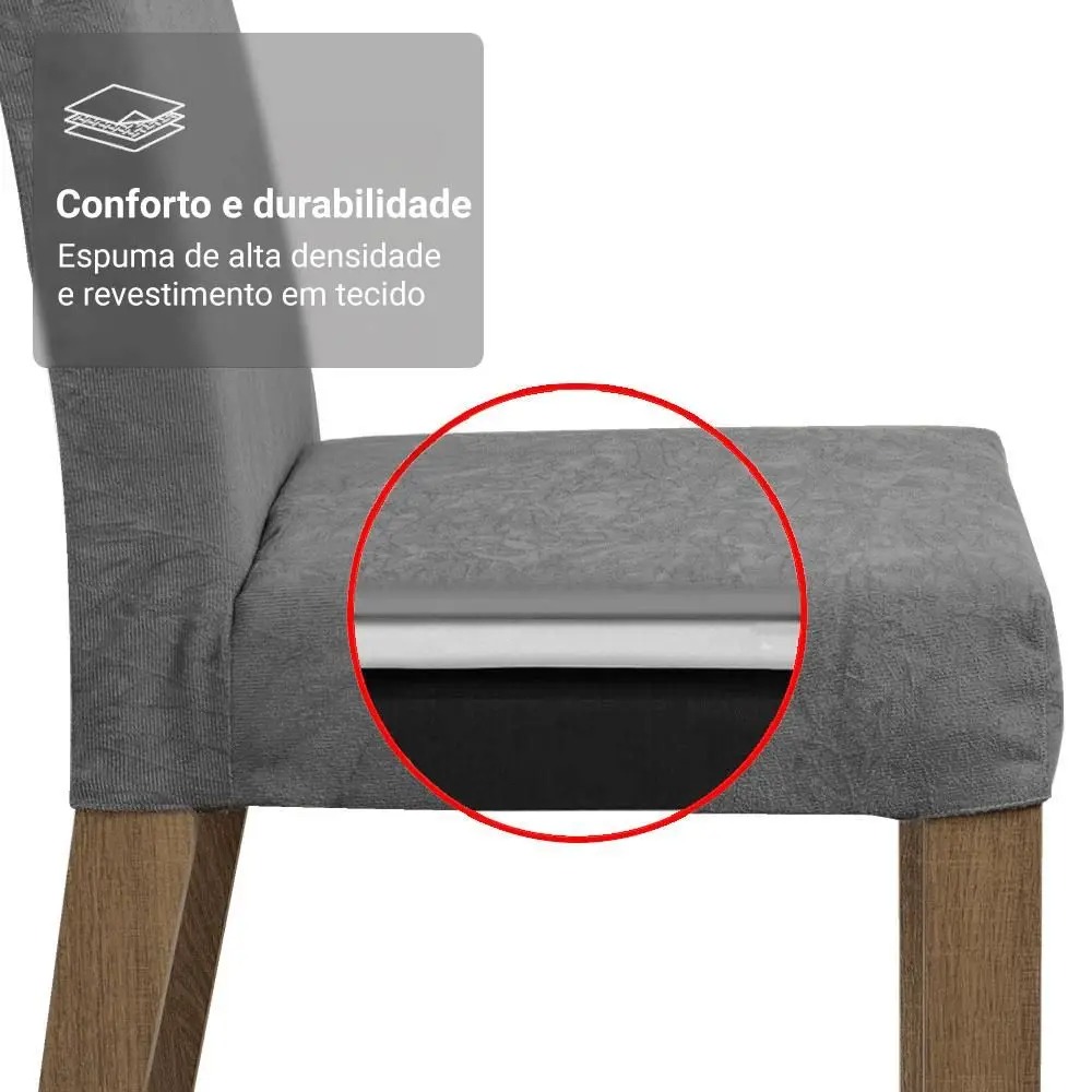 Conjunto Sala de Jantar Mesa Tampo de Vidro 4 Cadeiras Rustic/Cinza/Silver Anne Madesa - Imagem 5