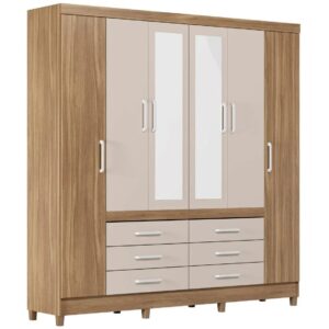 Guarda-roupa Casal com Espelho 6 Portas 6 Gavetas Demobile Paris II