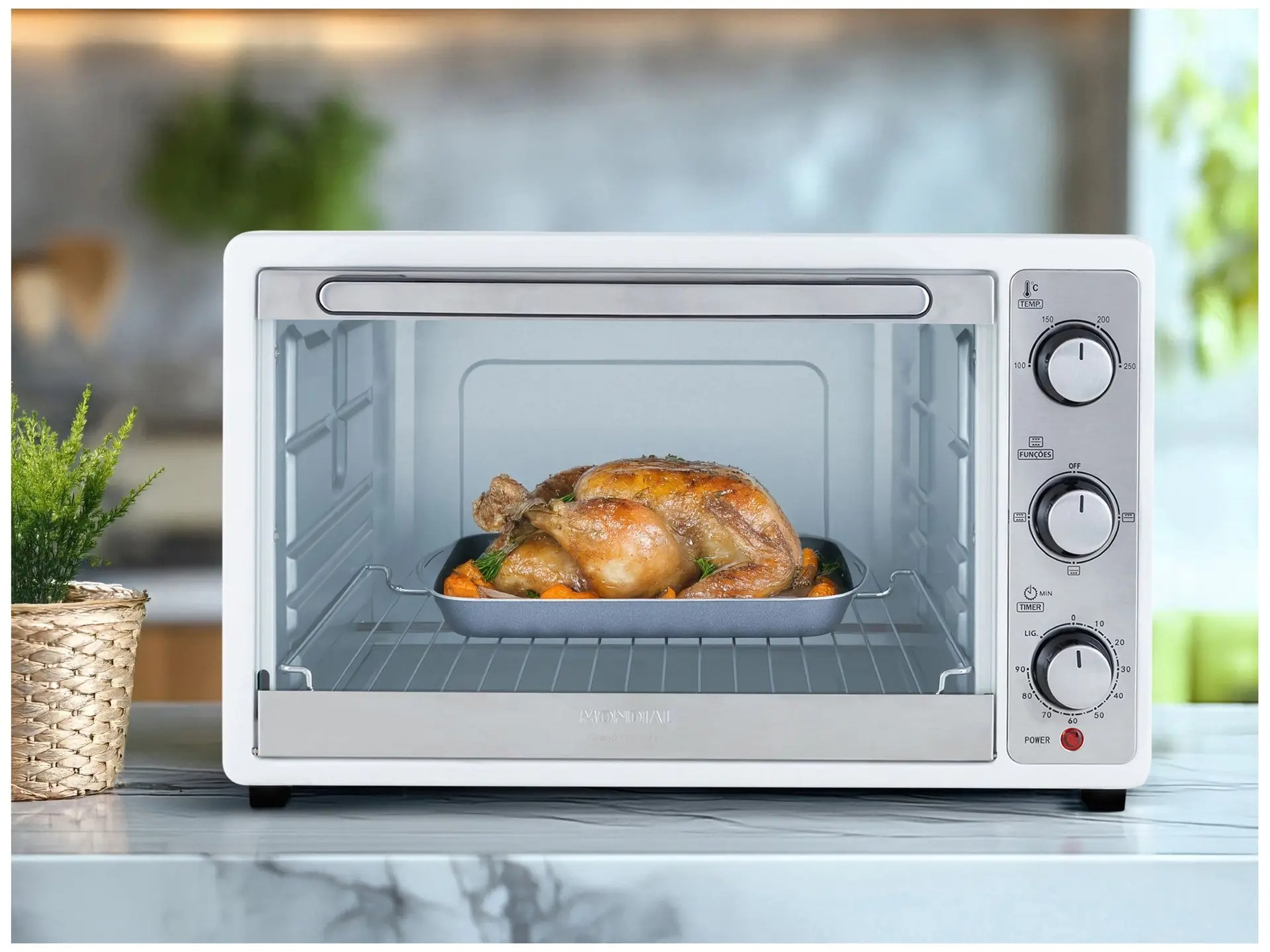 Forno Elétrico de Bancada Mondial Multifuncional 52L Branco e Prata Grand Family II FRN-52-W - Imagem 2