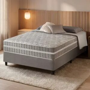Cama Box Casal Cinza Colchão Molas Ensacadas Zidi Alabama 138x188x61cm