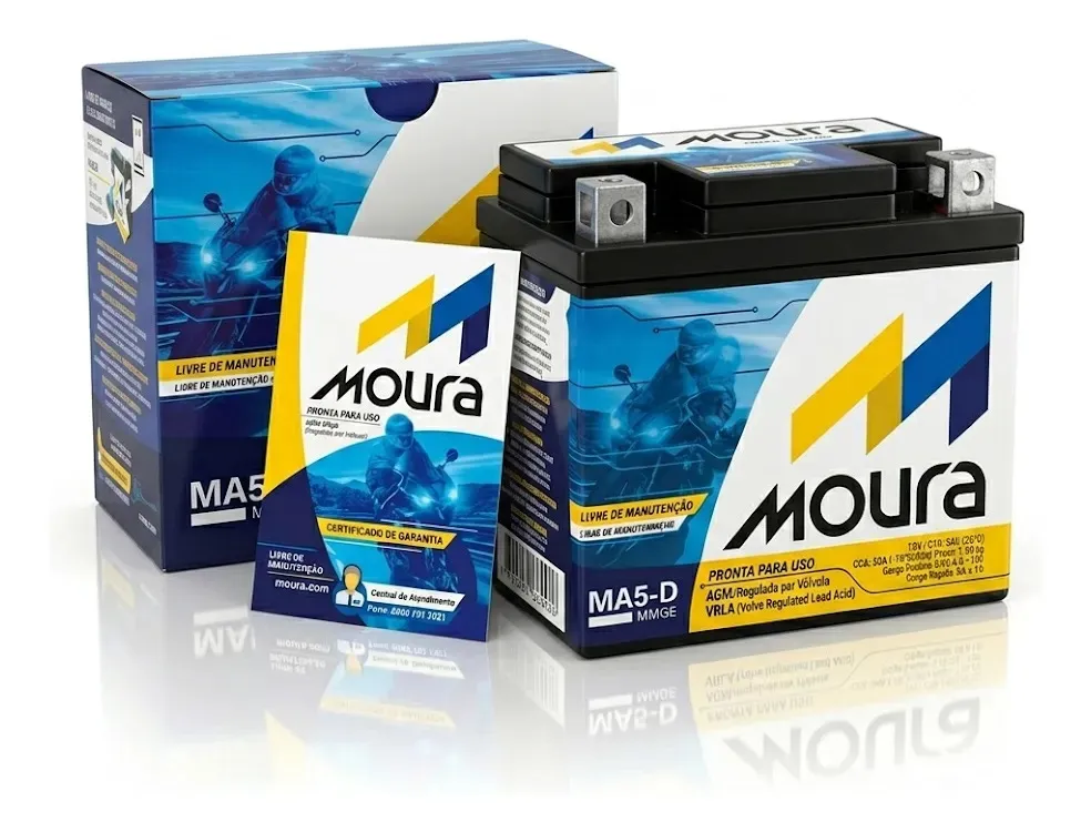 Bateria Moura MA5-D 5 Ah 12V Selada para Honda, Yamaha e Mais - Imagem 2